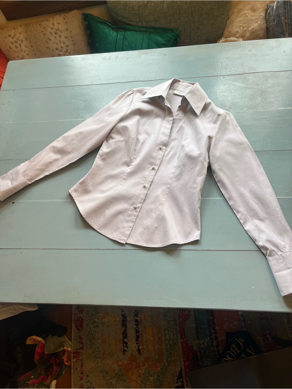 Farinaz Taghavi Pearl Button Stretch Blouse Sz 4 - Luxury Minimalist Career